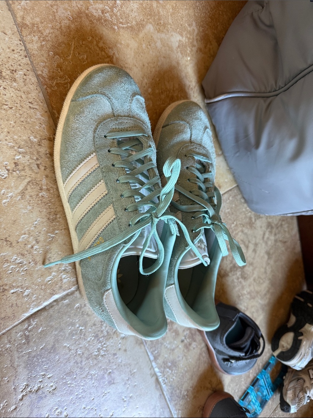 adidas Gazelle Suede Sneakers in Sage Green and Pale Pink
